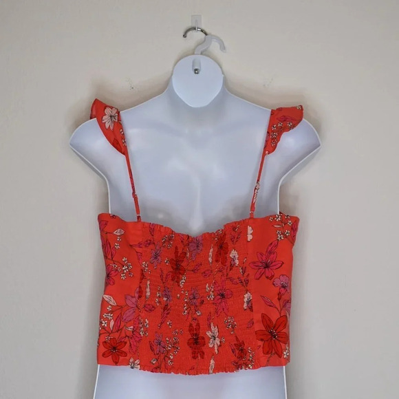 Banana Republic Linen Floral Corset Sz XL Cropped Smocked Back Cottagecore Boho - Picture 7 of 14
